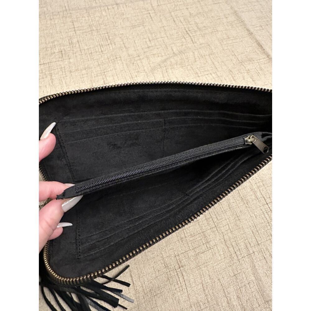 *NWOT BALI BLISS COLLECTIONS Leather Wallet Clutch Lasercut Black Gold Tassle - Picture 8 of 9